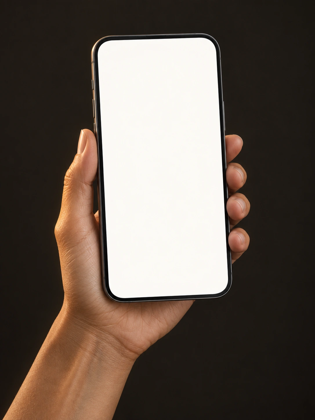 A woman’s hand gently holding a titanium phone