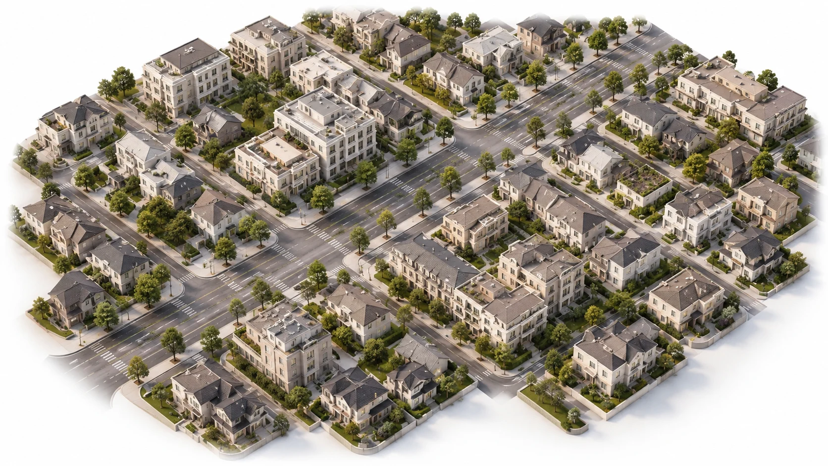 A neighborhood with an orange walking route revealing streets through the fog